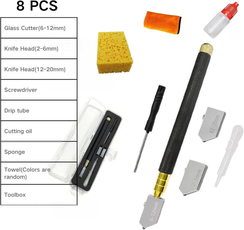 dmsphd Glass Cutter 2mm-20mm, Upgrade Glass Cutting Tool with Glass Cutting Oil, Pencil Style Oil Feed Carbide Tip Glass Cutter for Tiles/Mosaic/Mirror. (Glass Oil Cutter) - Image 5